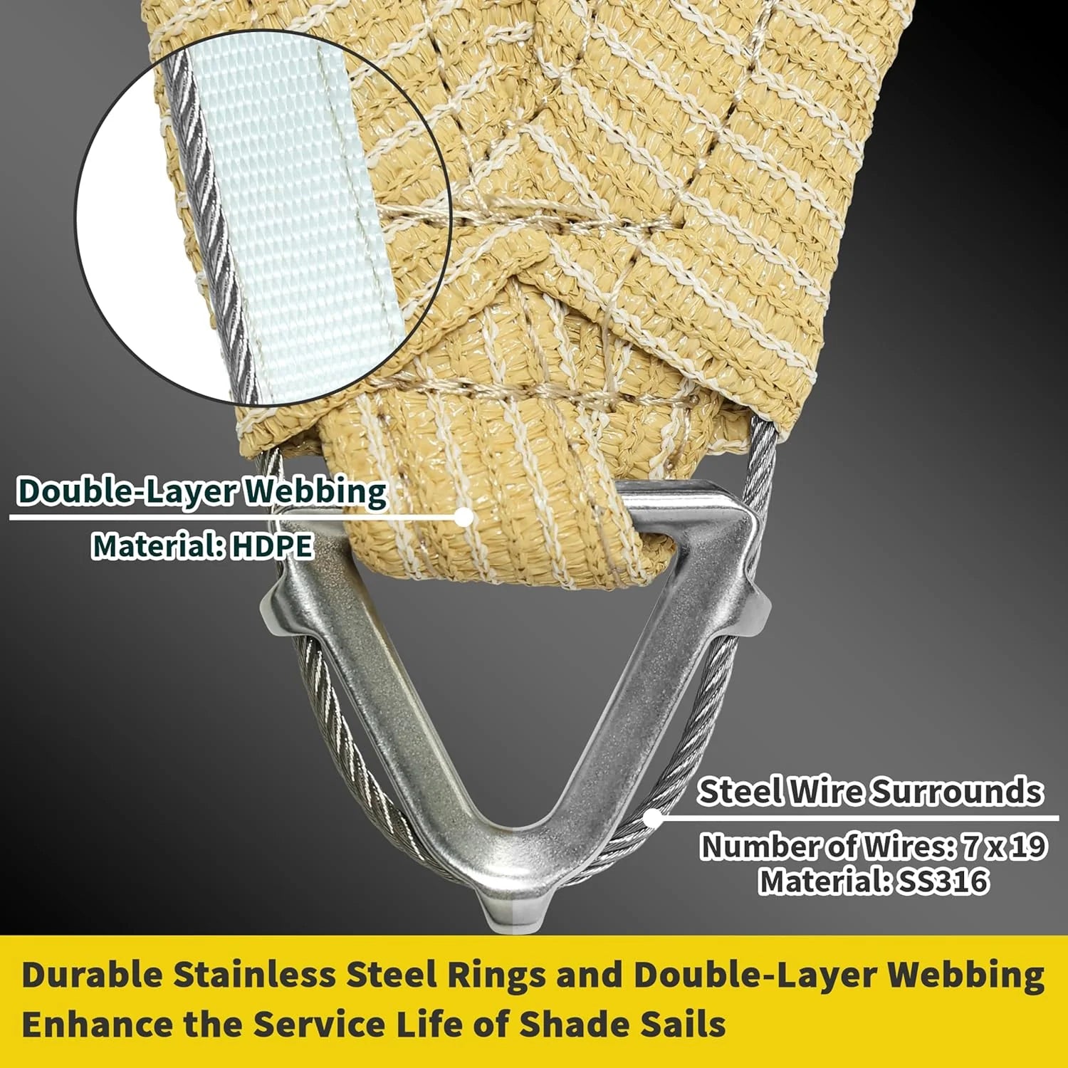 ShadeMart Heavy Duty 12' x 16' Beige Sun Shade Rectangle Pro Ring Shade Sail, 260 GSM Commercial Grade UPF50 Sunshade, Reinforced Corners & Edges - 5 Years Warranty (We Make Custom Size)