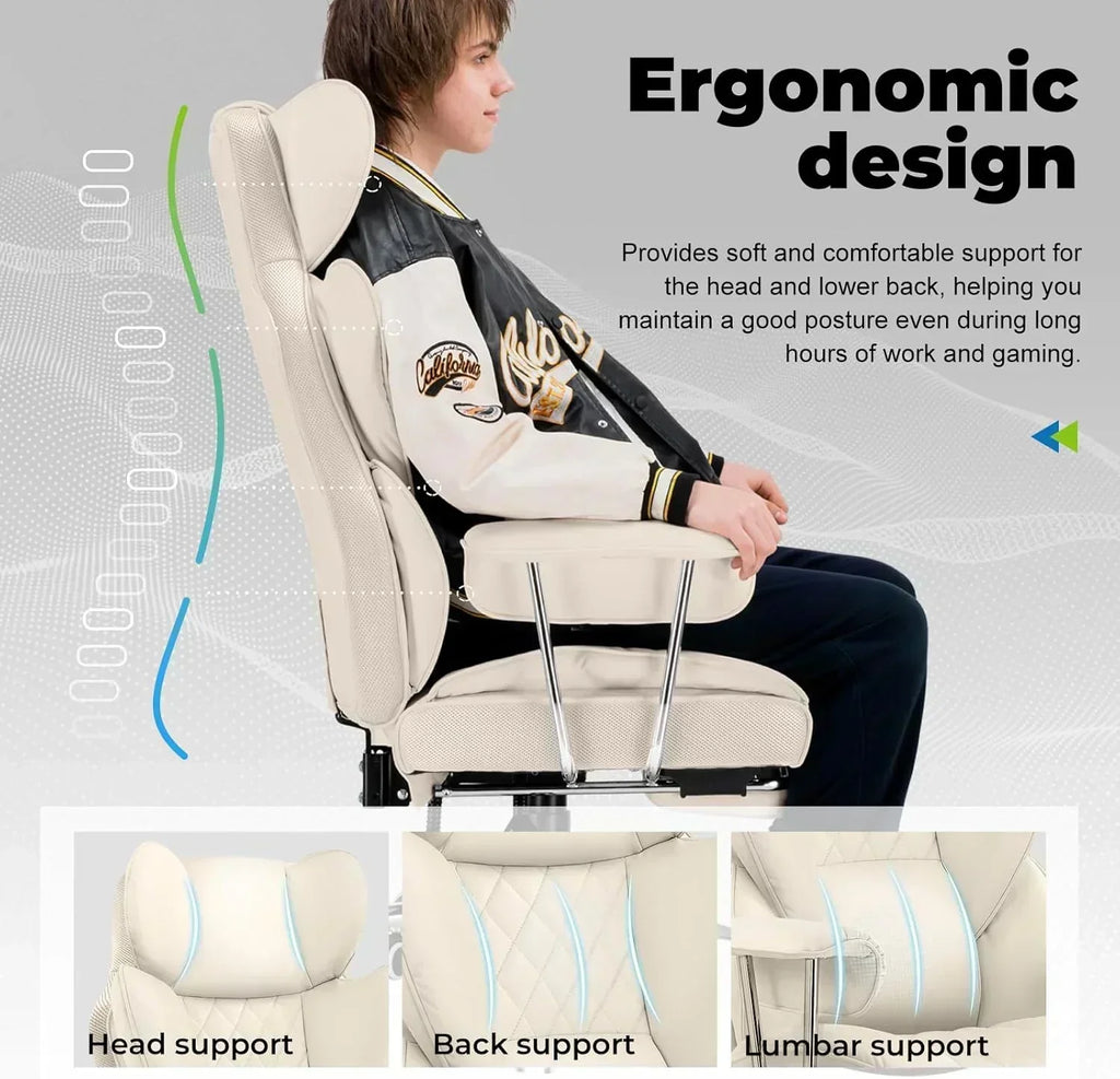 Large high back office chair high back leather gaming chair with footrest
