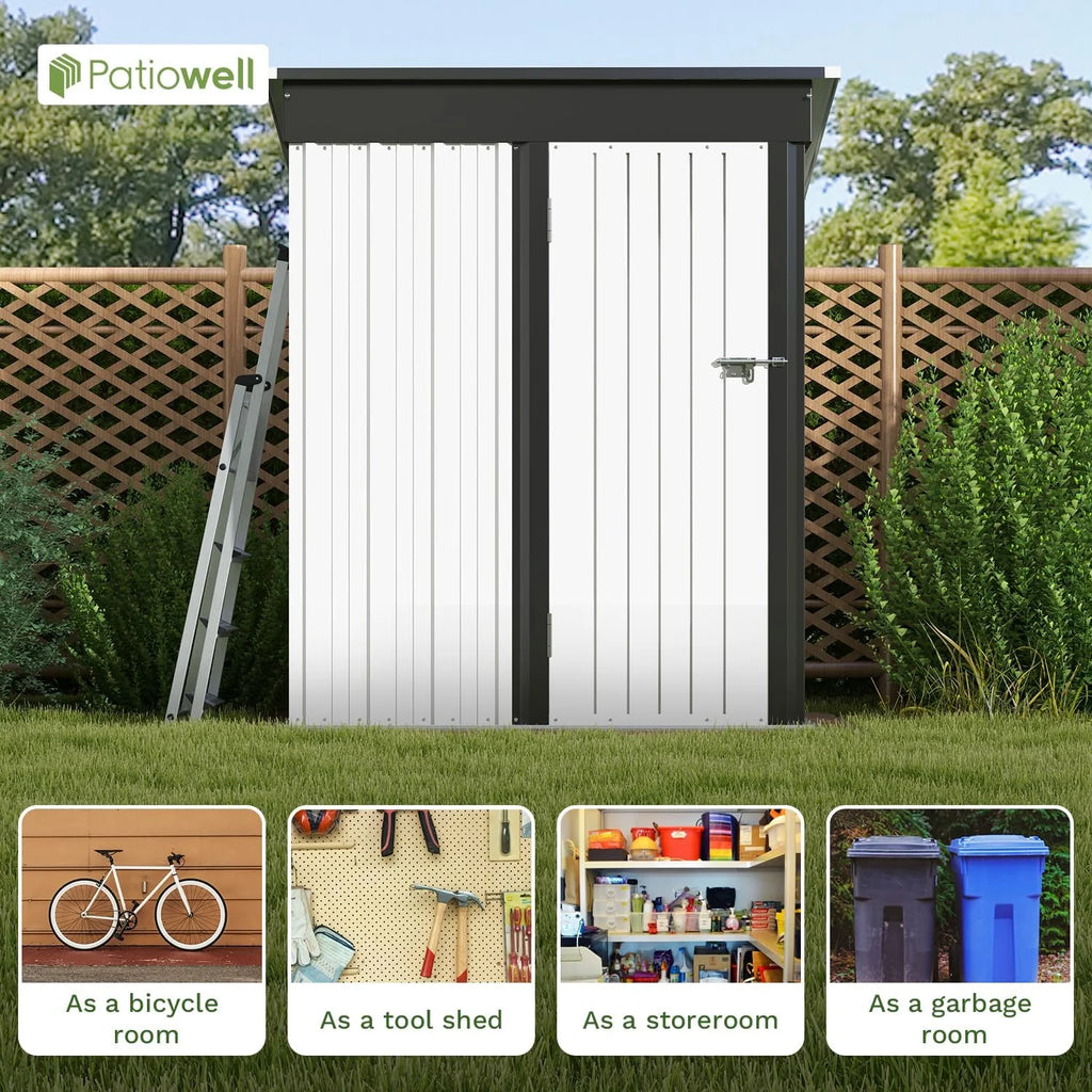 Patiowell 5x3 FT Outdoor Storage Shed Tool Shed with Sloping Roof and Lockable Door Metal Shed