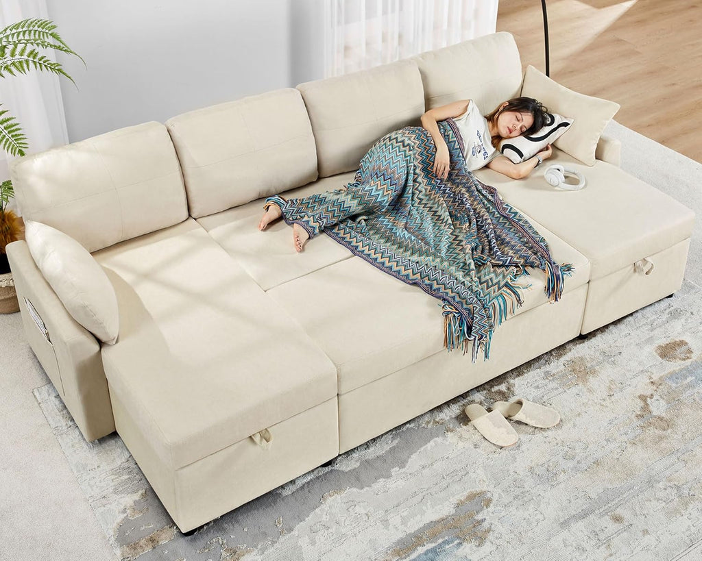 VanAcc Sofa Bed Sleeper Sofa with Storage Chaise 2 in 1 Pull Out Couch Living Room