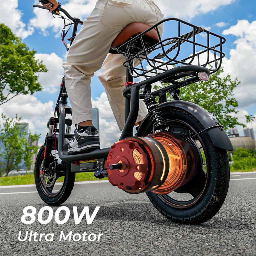 iScooter electric scooter with seat, 37/21 mile range, 28/19/15.6 mph top speed, dual suspension scooter with basket