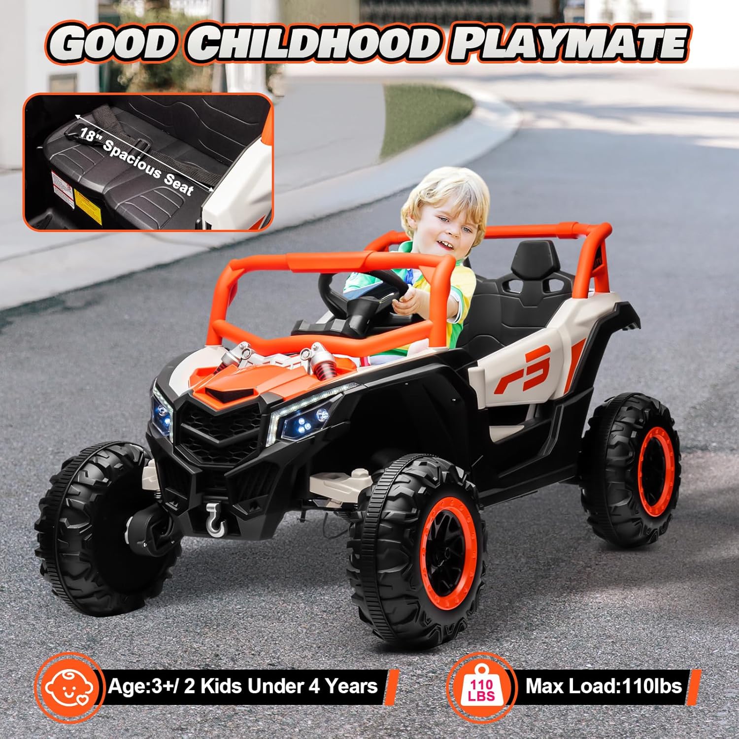 JOYRACER Kids Remote Control Car with 4 x 150W Motors Shock Absorbers Bluetooth MP3 Player