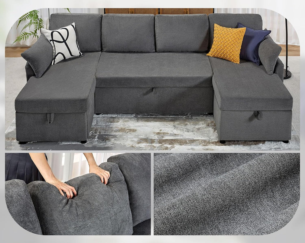 VanAcc Sofa Bed Sleeper Sofa with Storage Chaise 2 in 1 Pull Out Couch Living Room