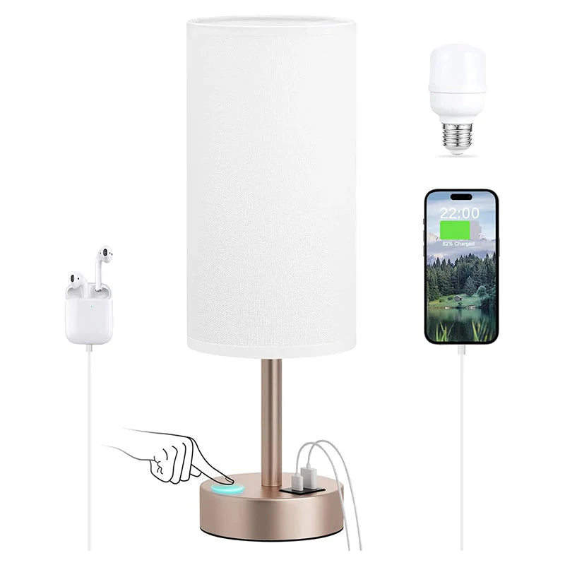 Touch Bedside Table Lamp with USB Wood Base 3 Way Dimmable Small Nightstand Lamp with LED Bulb for Bedroom Living Room