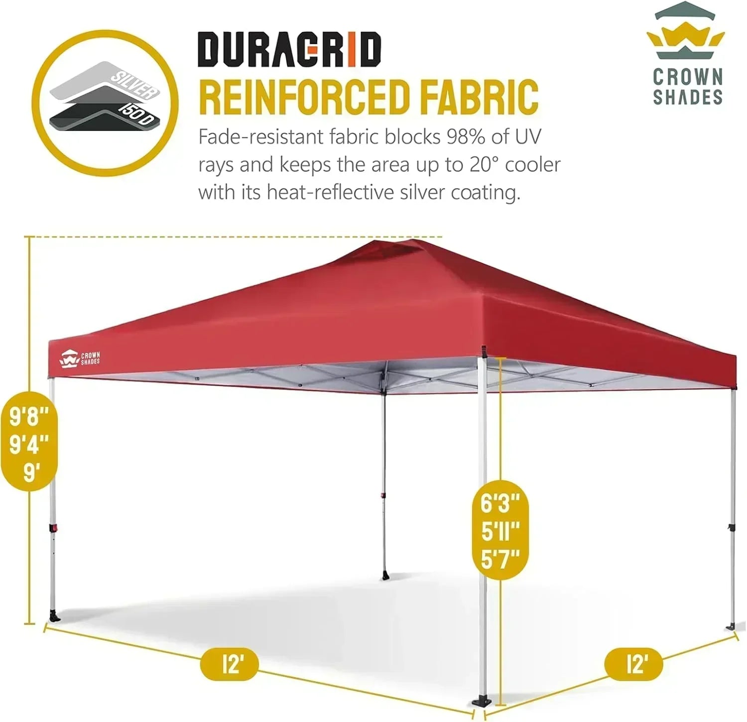10x10 Pop-Up Awning One-Click Installation Beach Tent Outdoor Sunshade Silver Coated Top