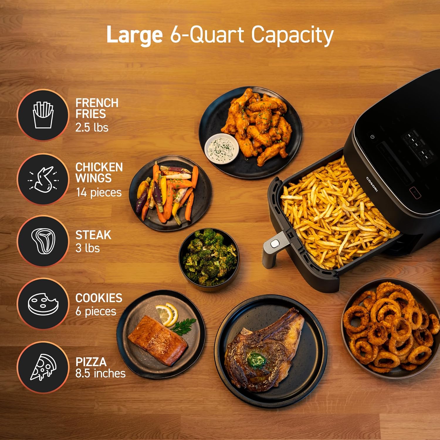 COSORI Air Fryer 9-in-1 Compact & Large 6-Qt Fast Turbo Modes Precise Heat for Even Results