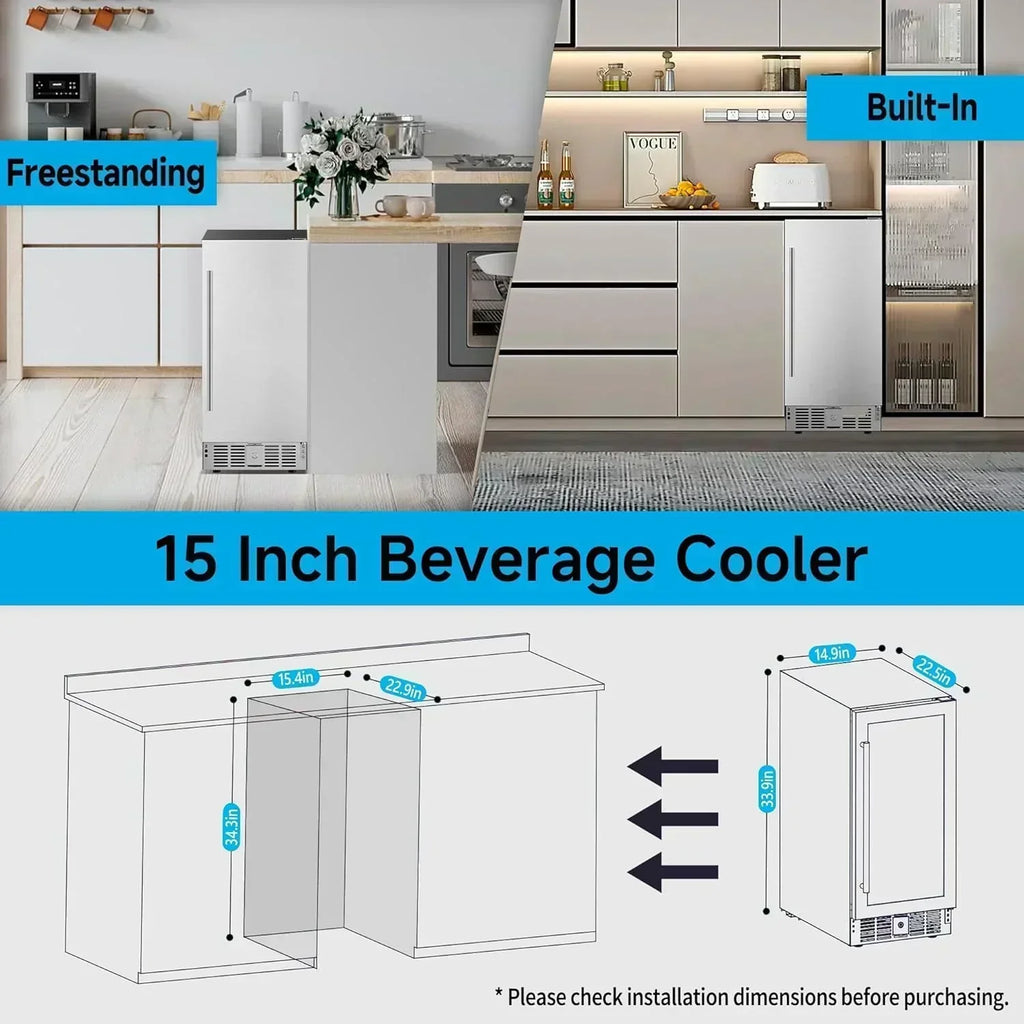 Beverage Refrigerator Cooler 126 Can Mini Fridge Glass Door for Drinks Soda Beer Wine Refrigerator