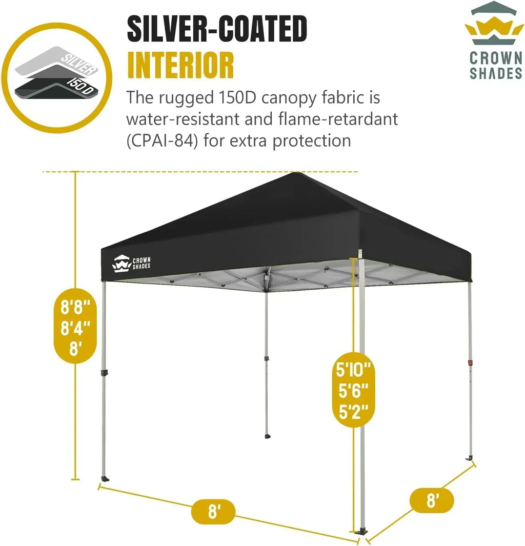 10x10 Pop-Up Awning One-Click Installation Beach Tent Outdoor Sunshade Silver Coated Top