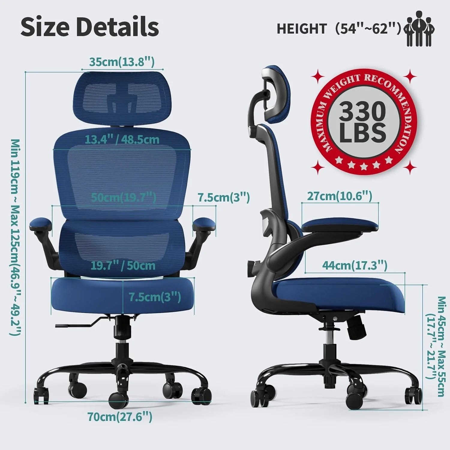 Office Chair Ergonomic Desk Chair, 330 lbs Home Mesh Desk Chair with Wheels, Comfortable Gaming Chair, High Back Office Chair
