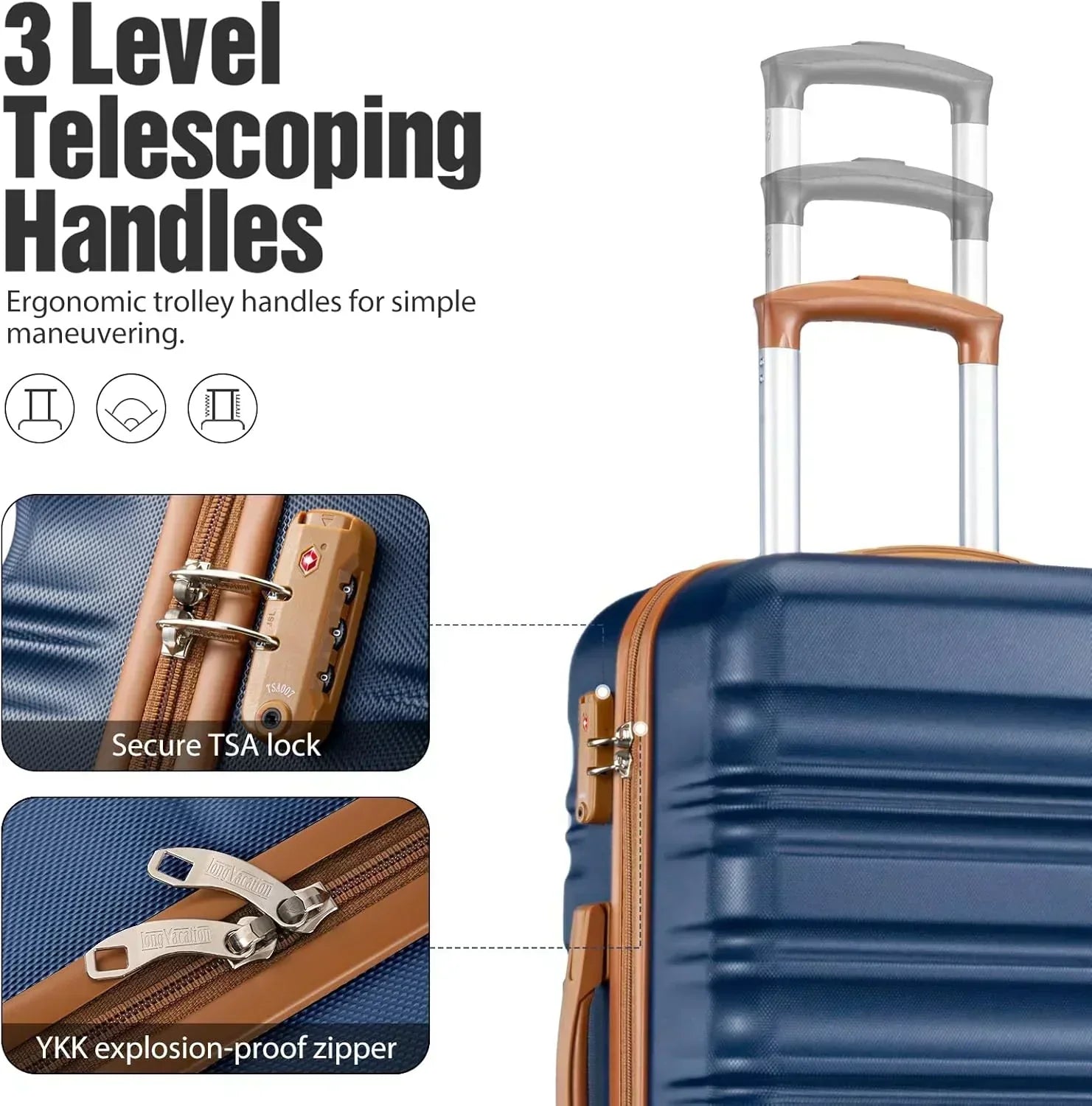 LONG VACATION 6 Piece Luggage Set Carry on Suitcase with ABS+PC hardshell Spinner Wheels