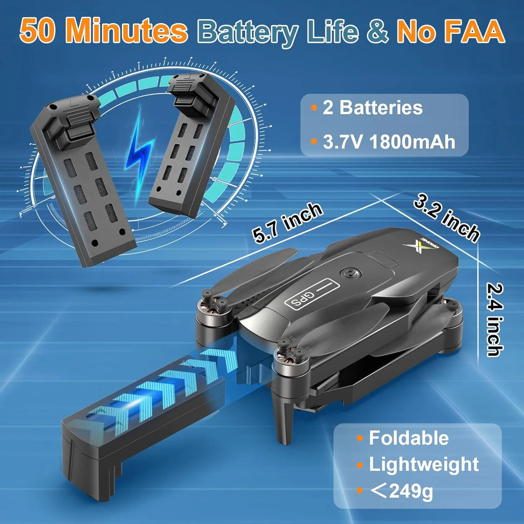 GPS Drones with Camera for Adults 4K, Brushless Motor FPV RC Quadcopter with Auto Return, Follow Me, Headless Mode, 50 Mins Long Flight, Lightweight and Foldable Drone for Beginner