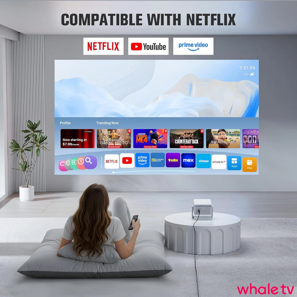 ��Officially-Licensed APP & 1800 ANSI��Smart Mini Projector with WiFi and Bluetooth 4K Support