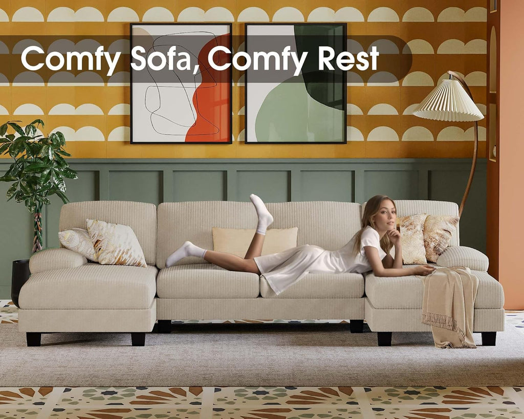 Furmax Sectional Couches for Living Room U-Shaped Sofa Couch Linen Fabric 4 Seat Sofa Set