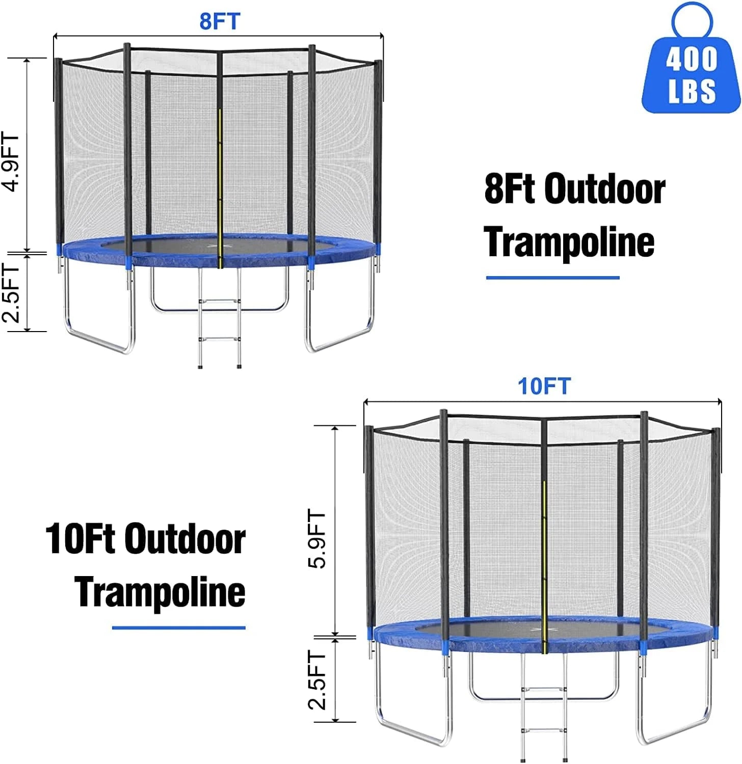 AOTOB 8FT 10FT 12FT 14 FT 15FT Trampoline with Safety Enclosure Net，Outdoor Trampoline with Basketball Hoop, Heavy Duty Jumping Mat and Spring Cover Padding for Kids and Adults, Storage Bag and Ladder