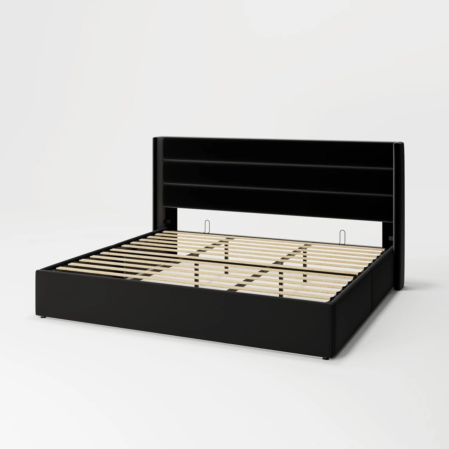 Allewie Queen Size Lift Up Storage Bed Modern Wingback Headboard Hydraulic Support