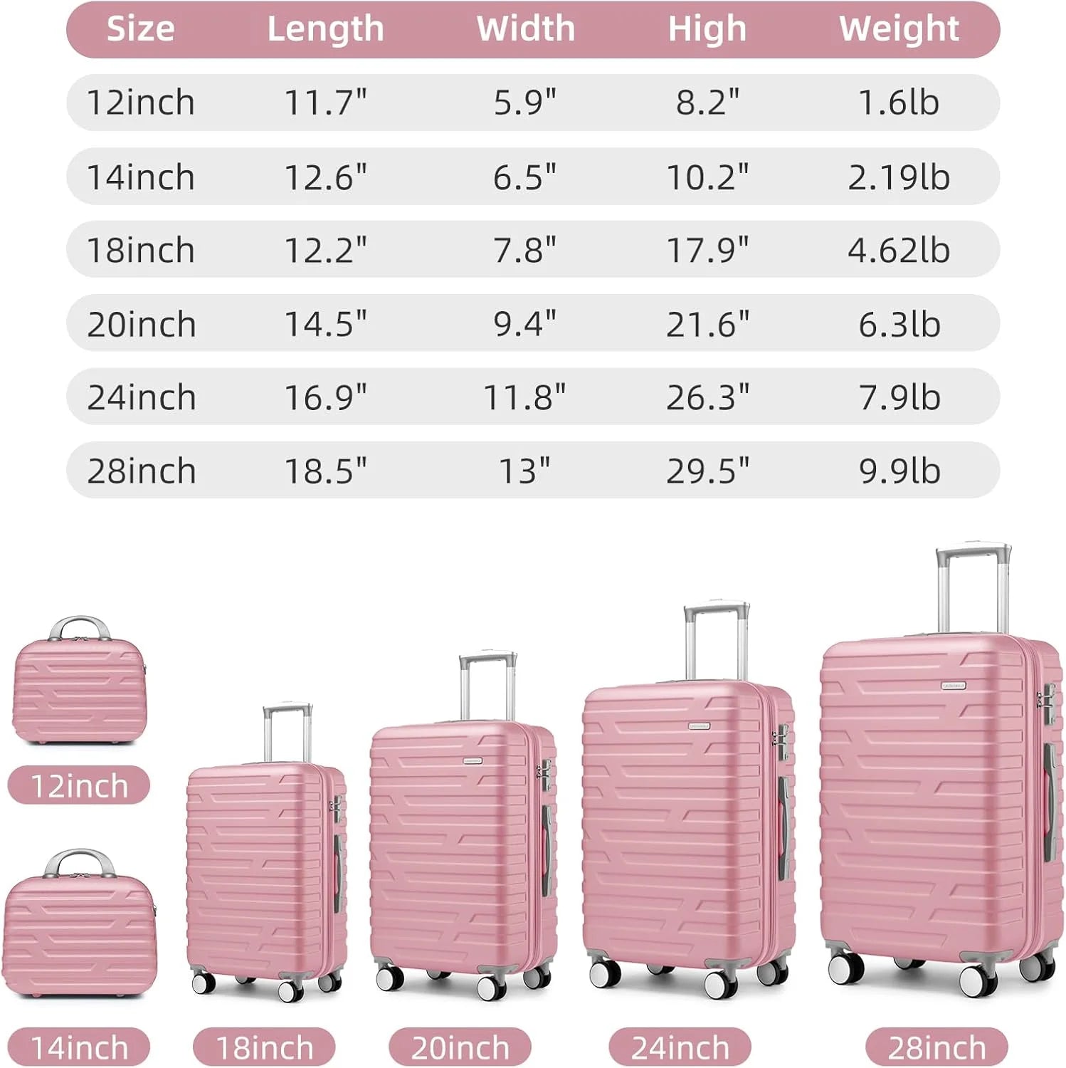 Luggage 6-piece hardshell expandable suitcase lightweight travel carry-on luggage set
