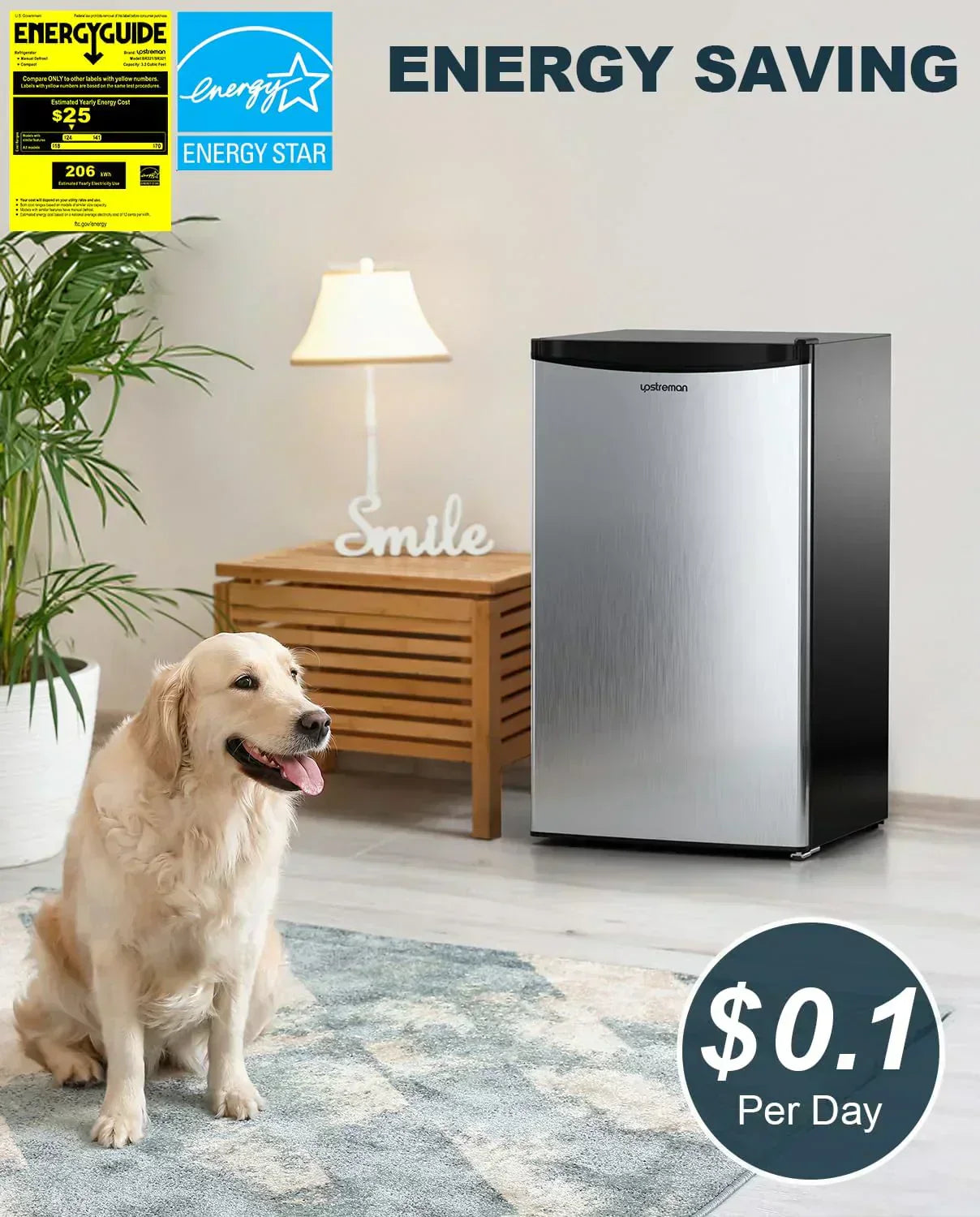 Upstreman 3.2 Cu.Ft Mini Fridge Freezer Single Door Fridge Dorm Fridge Adjustable Thermostat
