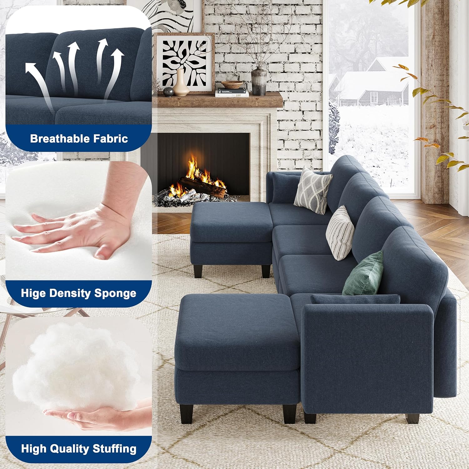 Modular Sectional Sof Convertible U Shaped Sofa Couch with High Density Memory Foam