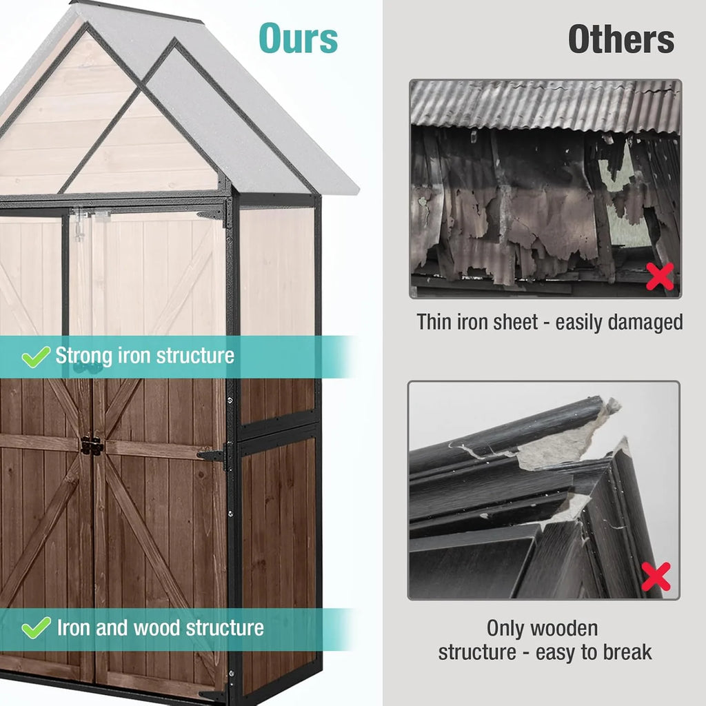 Sheds Outdoor Storage Garden Shed with Metal Frame Structure and Adjustable Shelves