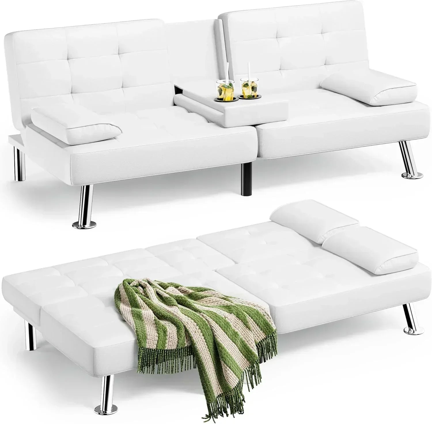 Homall Futon Sofa Bed Leather Futon Couch with Armrests Adjustable Recliner Sleeper Sofa Bed