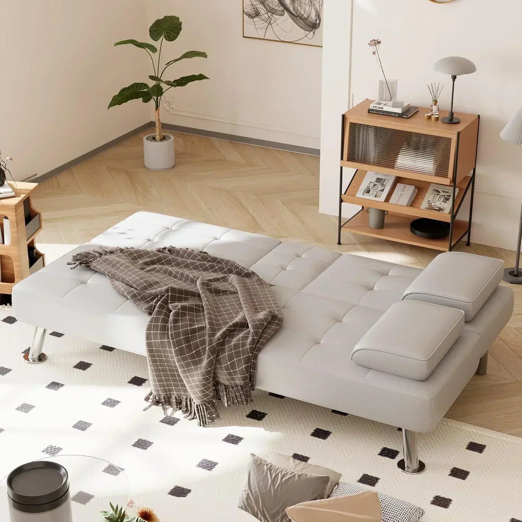 Shahoo Convertible Folding Futon Sofa Bed Sleeper Couch for Living Room Faux Leather