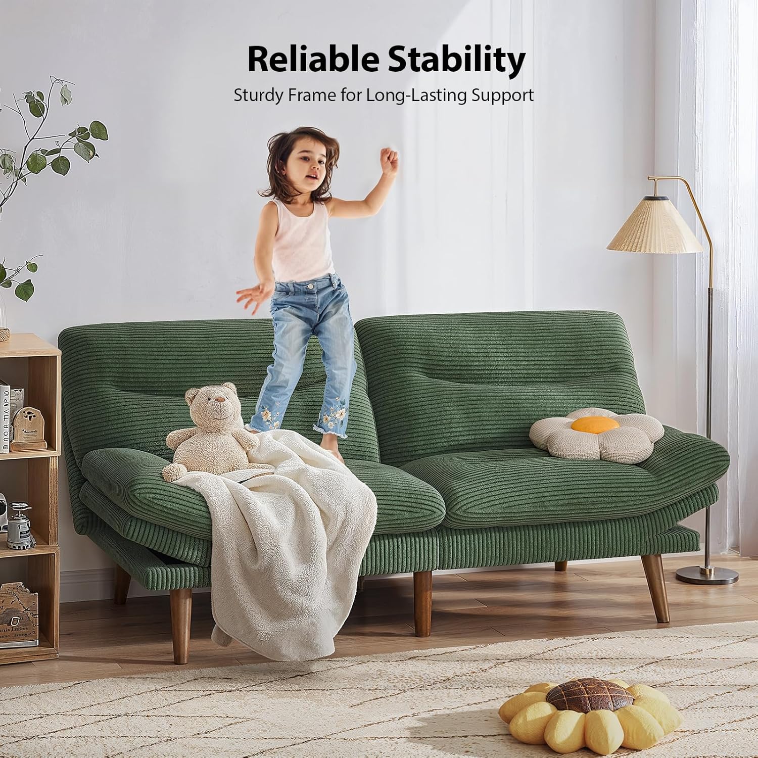 Convertible Futon Sofa Bed, 66 Inch Corduroy Futon Sofa Recliner Sofa Bed for Small Spaces, Playrooms or Offices