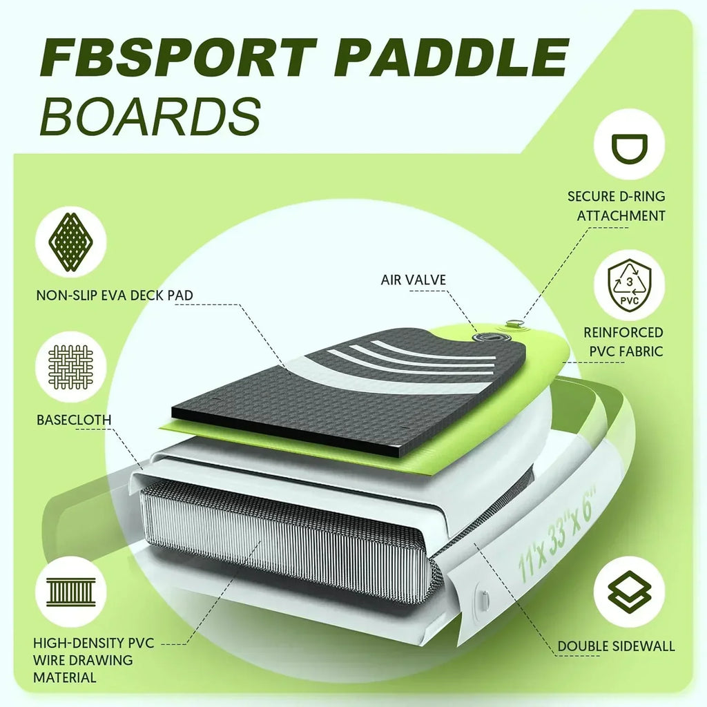 FBSPORT 11' Premium Stand Up Paddle Board Yoga Board with Durable SUP Accessories Carry Bag