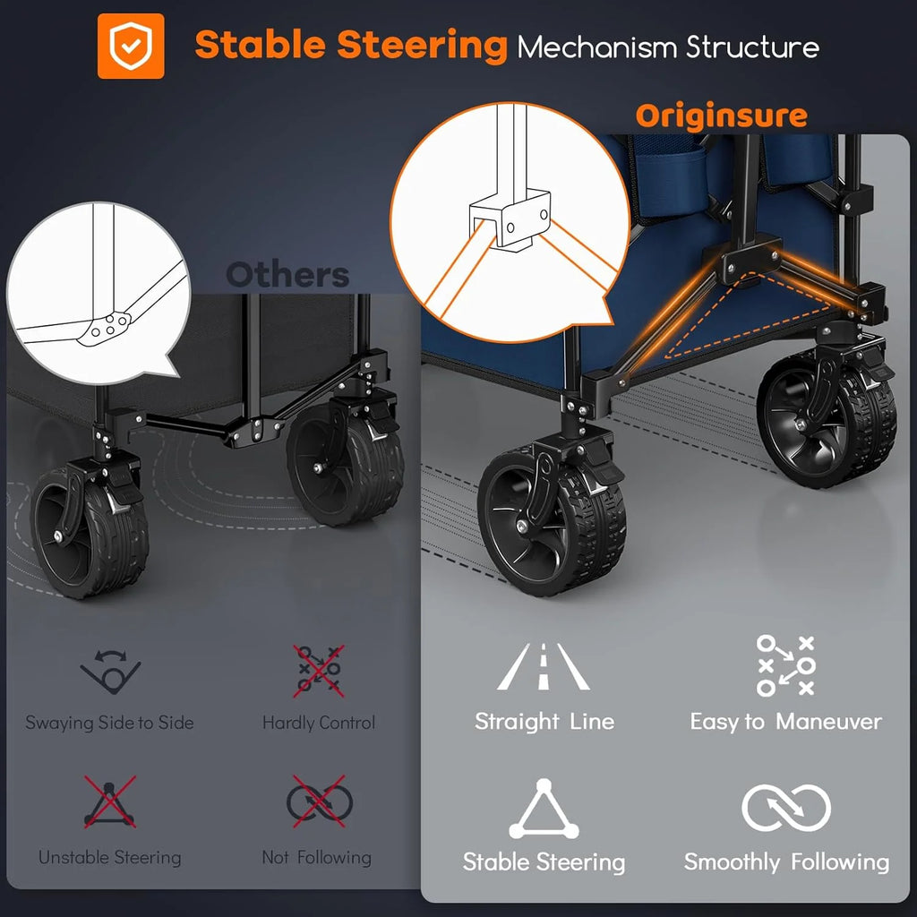 38 long foldable four-wheel stroller, foldable, 460 lb capacity, 220 liter heavy-duty folding beach stroller with large all-terrain tires