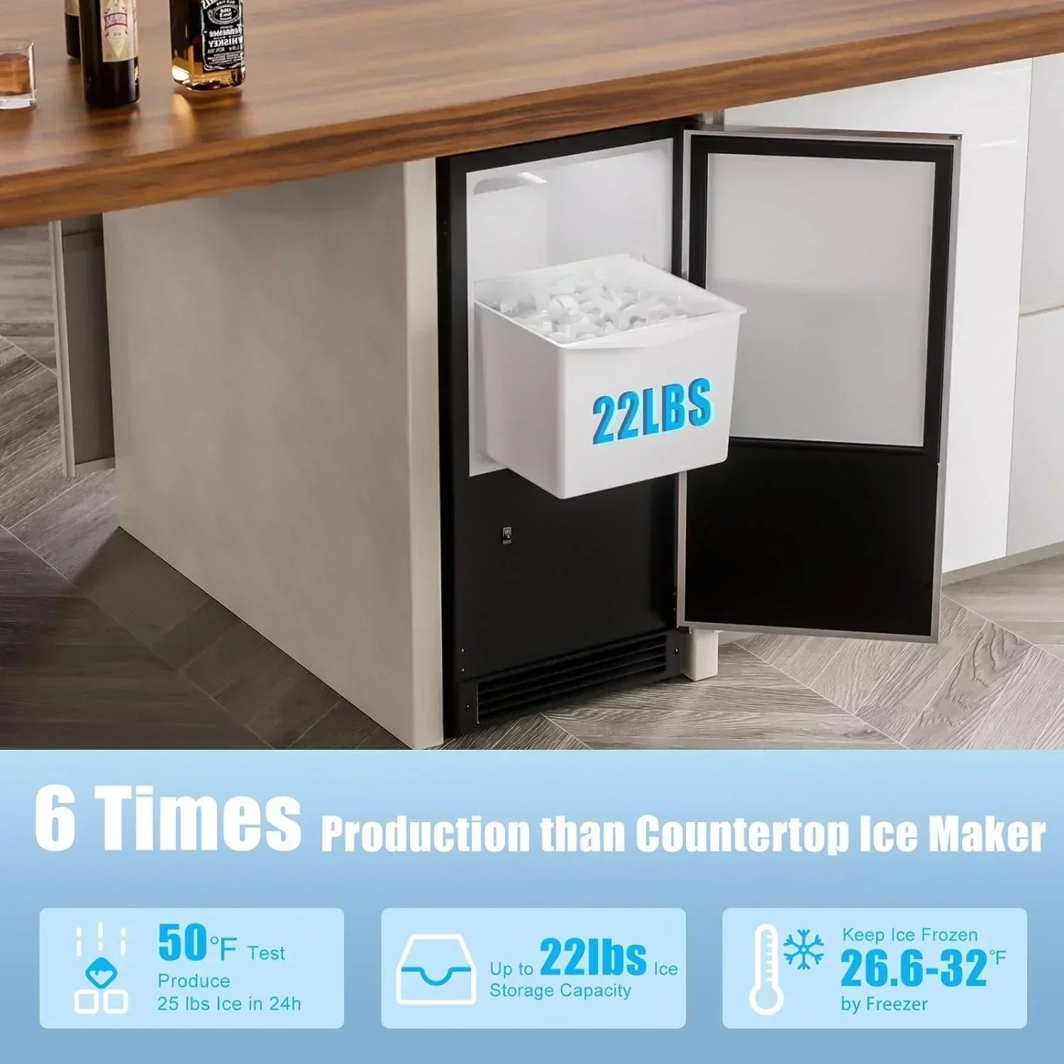 COTLIN 15 W Drainless Under Counter Ice Maker 22 LBS Storage Bin Free Standing
