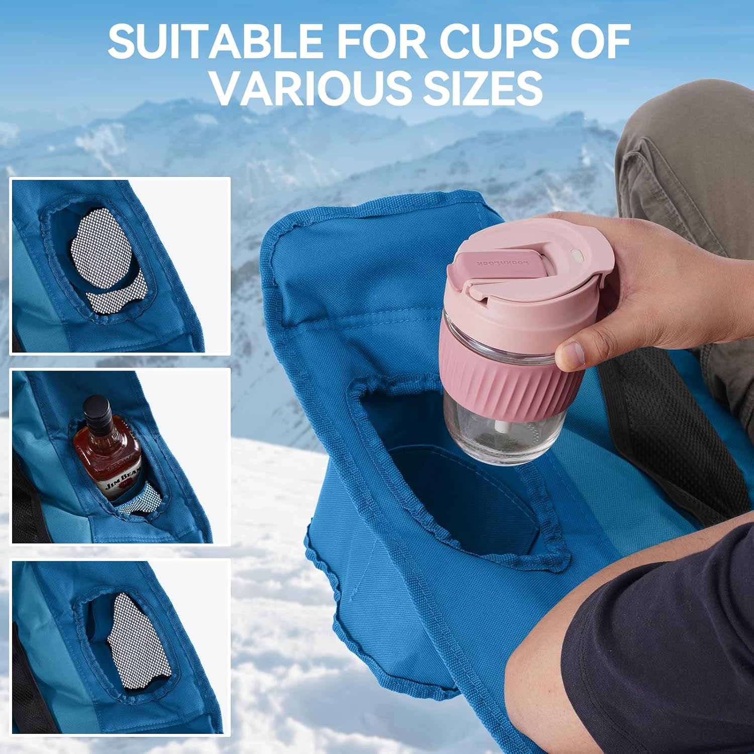 Double Camping Chairs Padded Loveseat Chair for 2 Person - Heavy Duty Oversized Camping Couch for Adults Outdoor Lawn Beach - Portable Folding Sofa with Cup Holders and Carry Bag, Grey