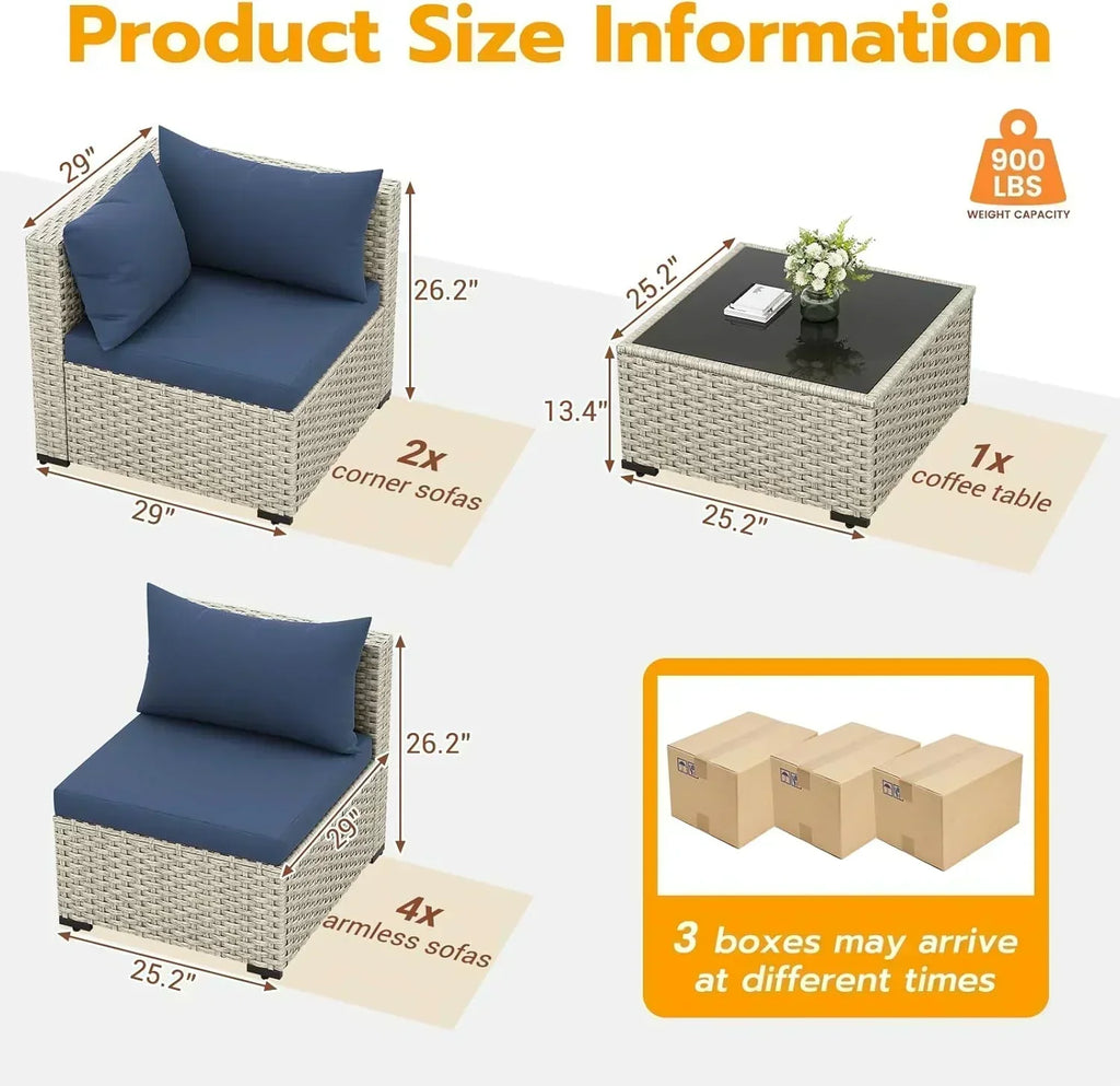 UDPATIO Outdoor Patio Furniture Set 7-Piece PE Wicker Sectional Sofa Outdoor Conversation Set