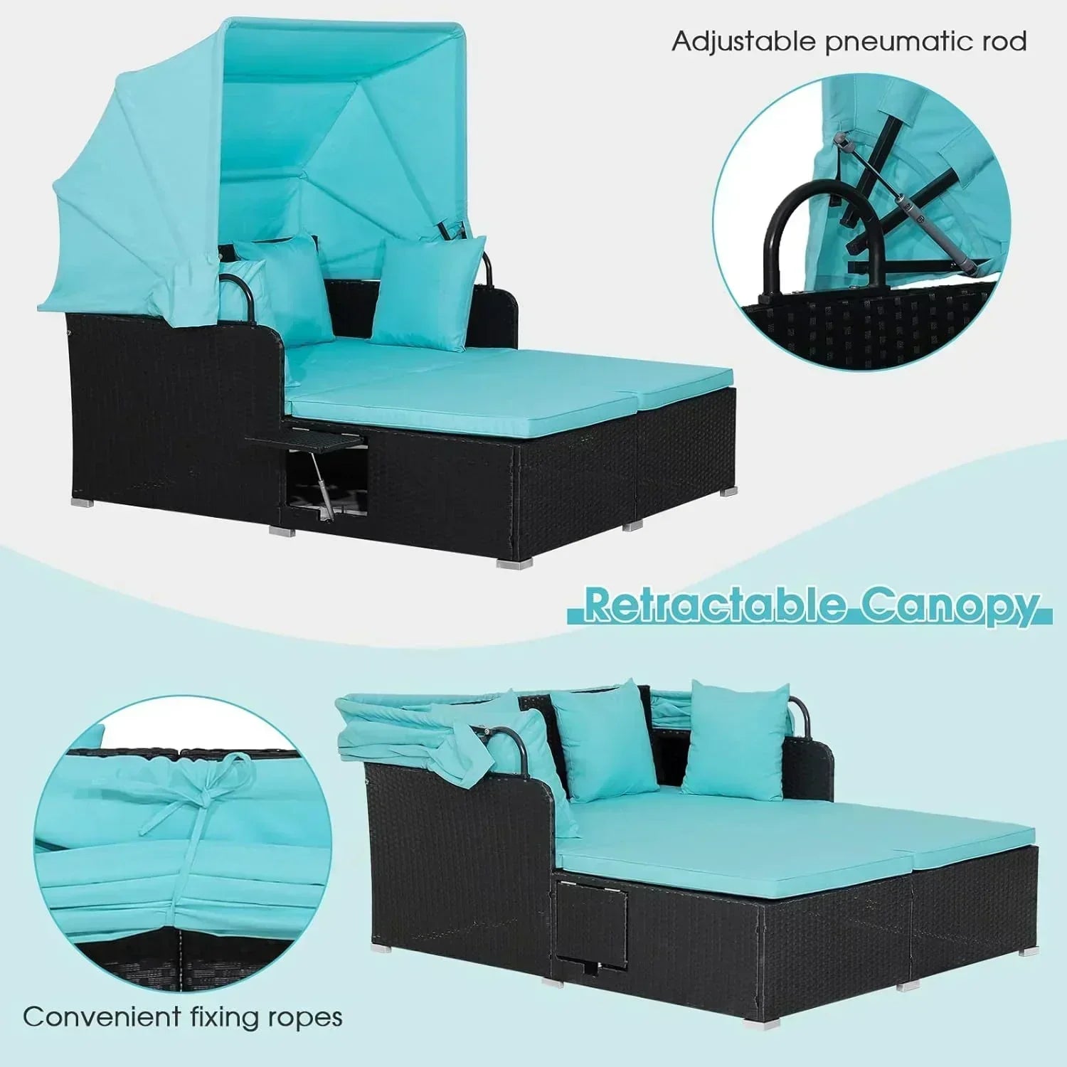 RELAX4LIFE Patio Outdoor Daybed with Canopy Wicker Sunbed Cushions 4 Pillows