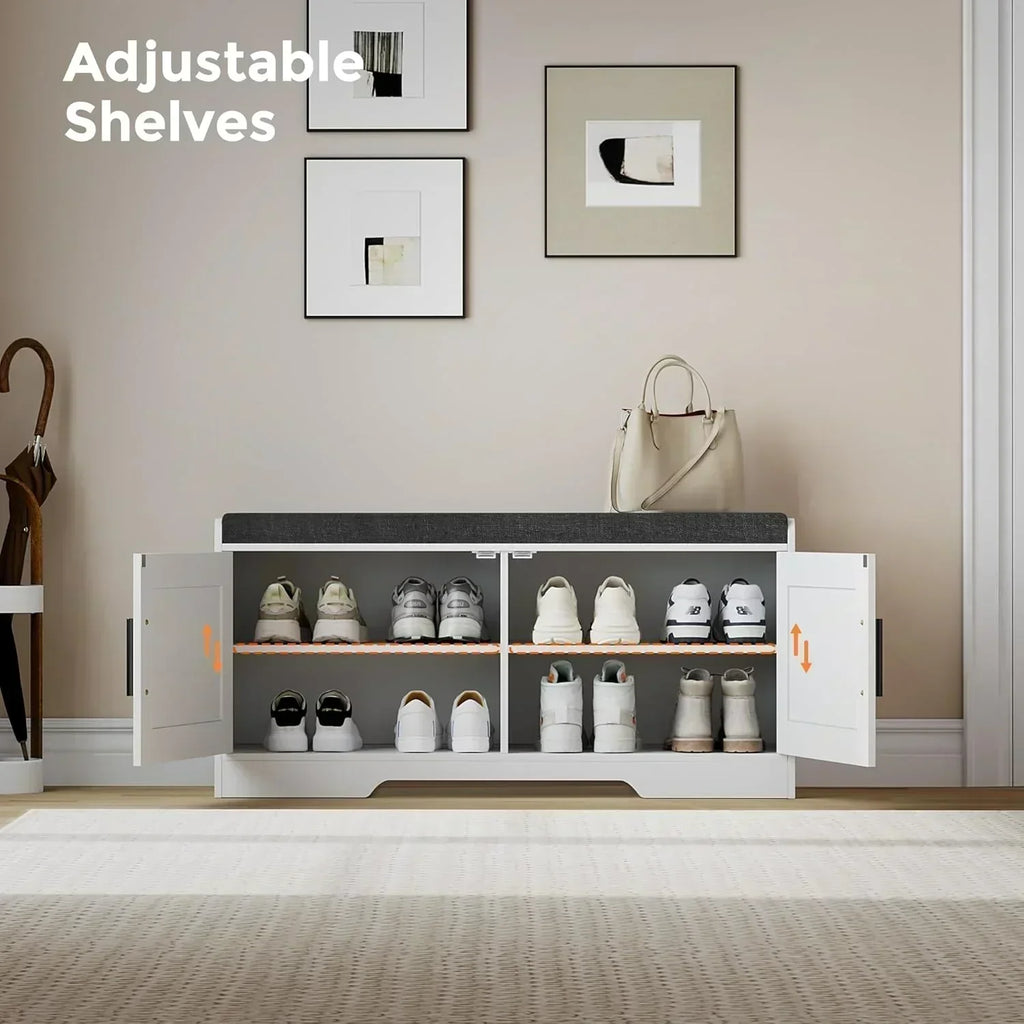 2-Tier Storage Bench Shoe Bench with Thickened Padded Seat Cushion Entryway Bench