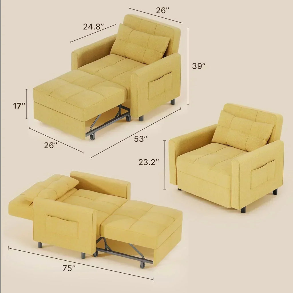 Sofa Bed Chair 3 in 1 Convertible Pullout Single Sleeper Chair Bed Spacious Multifunctional Sofa