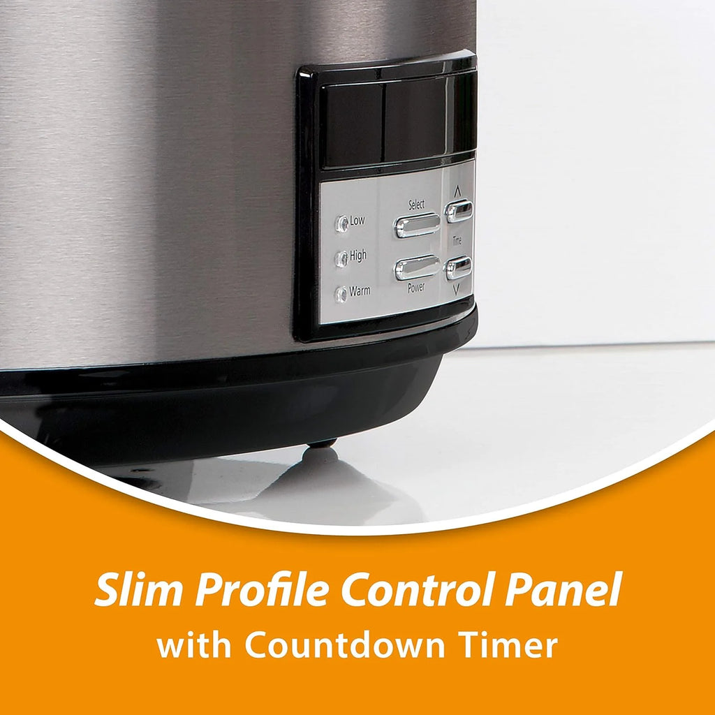 Large 8-Quart Programmable Slow Cooker with Auto Warm Setting Black Stainless Steel