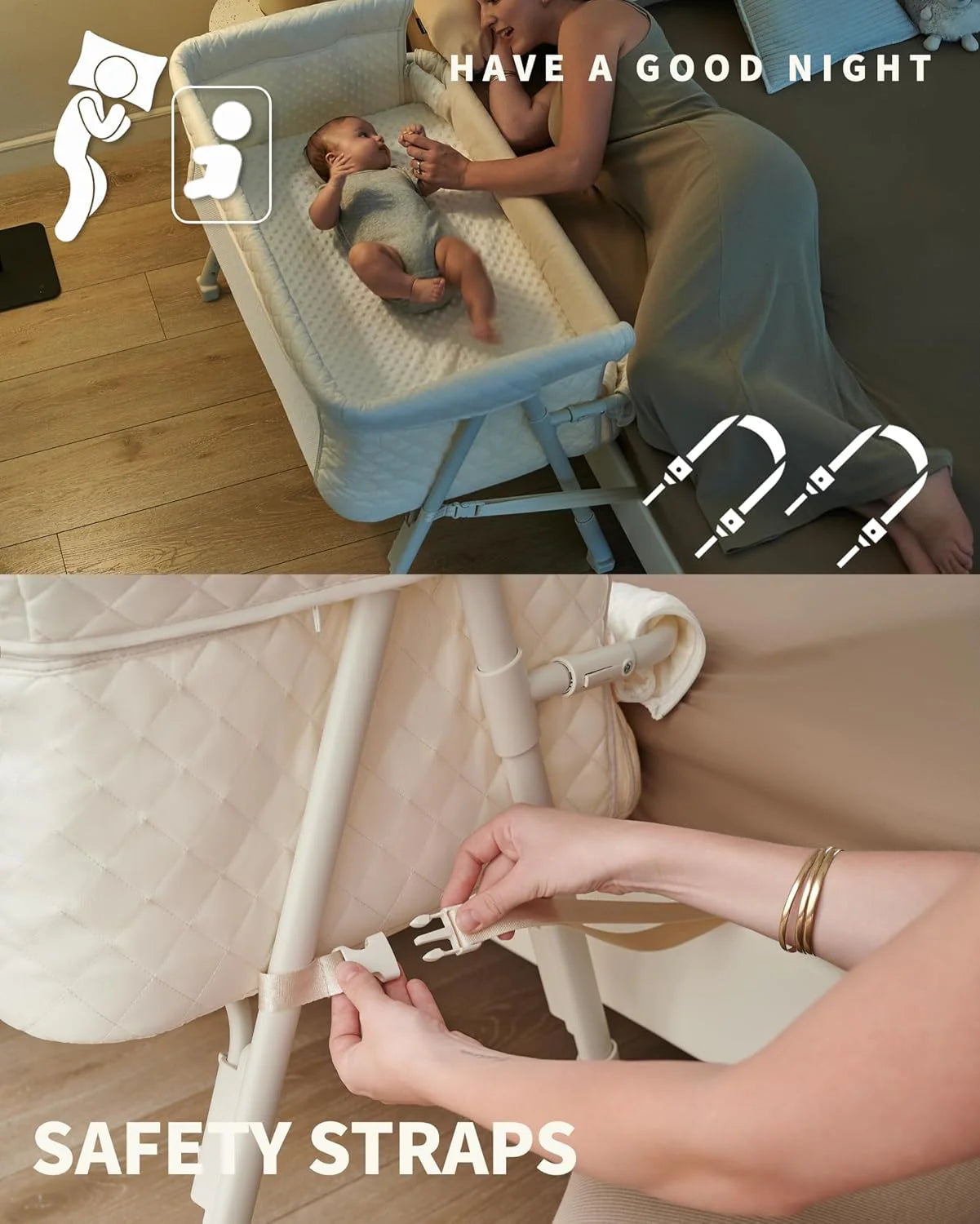 Bassinet Bedside Sleeper Baby Crib for Newborn Baby Bassinets Bedside Sleeper 4 Auto-Lock