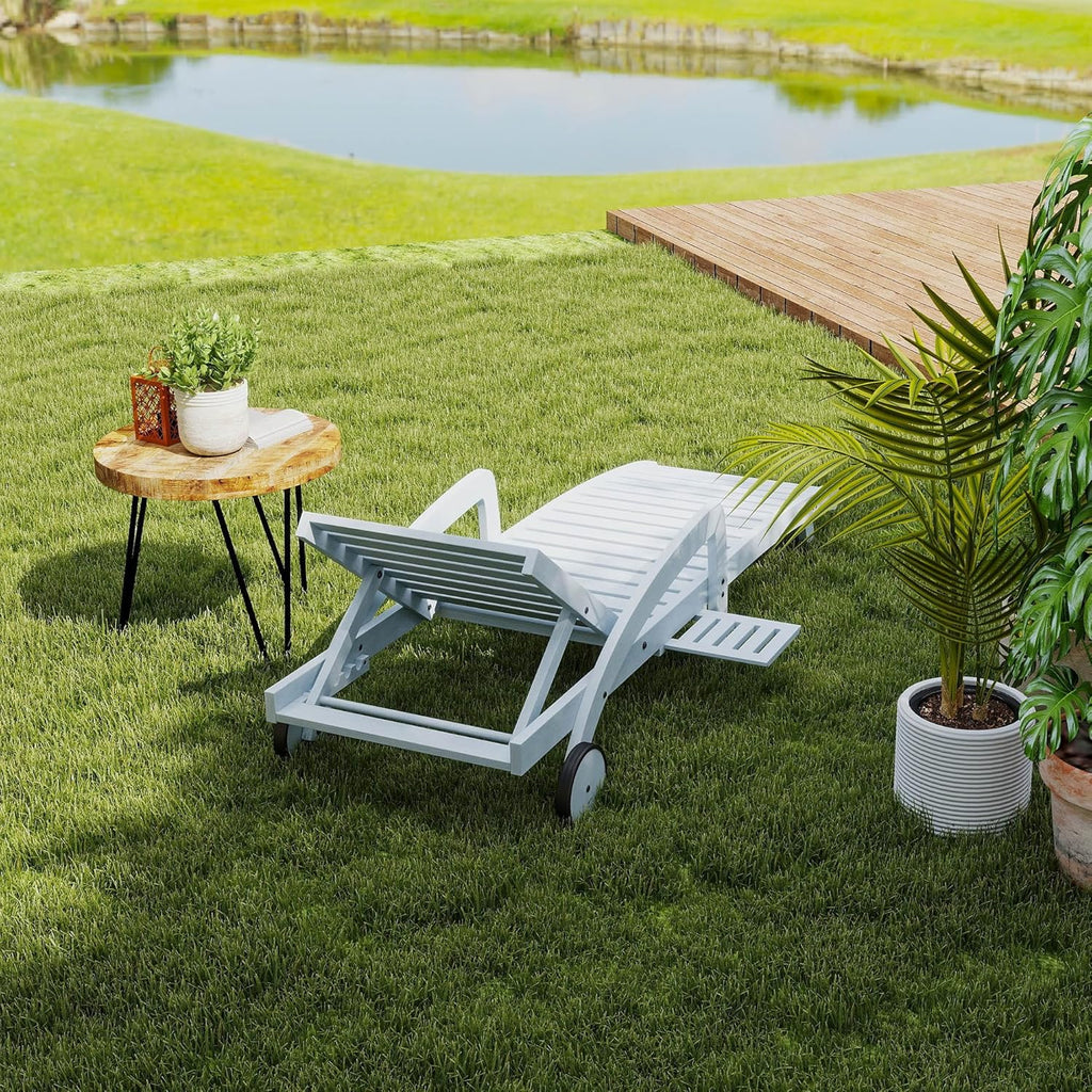Pool Chaise Lounge Chairs Set of 4 5-Position Adjustable Outdoor Patio Lounge Chairs Wood Reclining Chaise Lounger Chair with Pullout Side Table