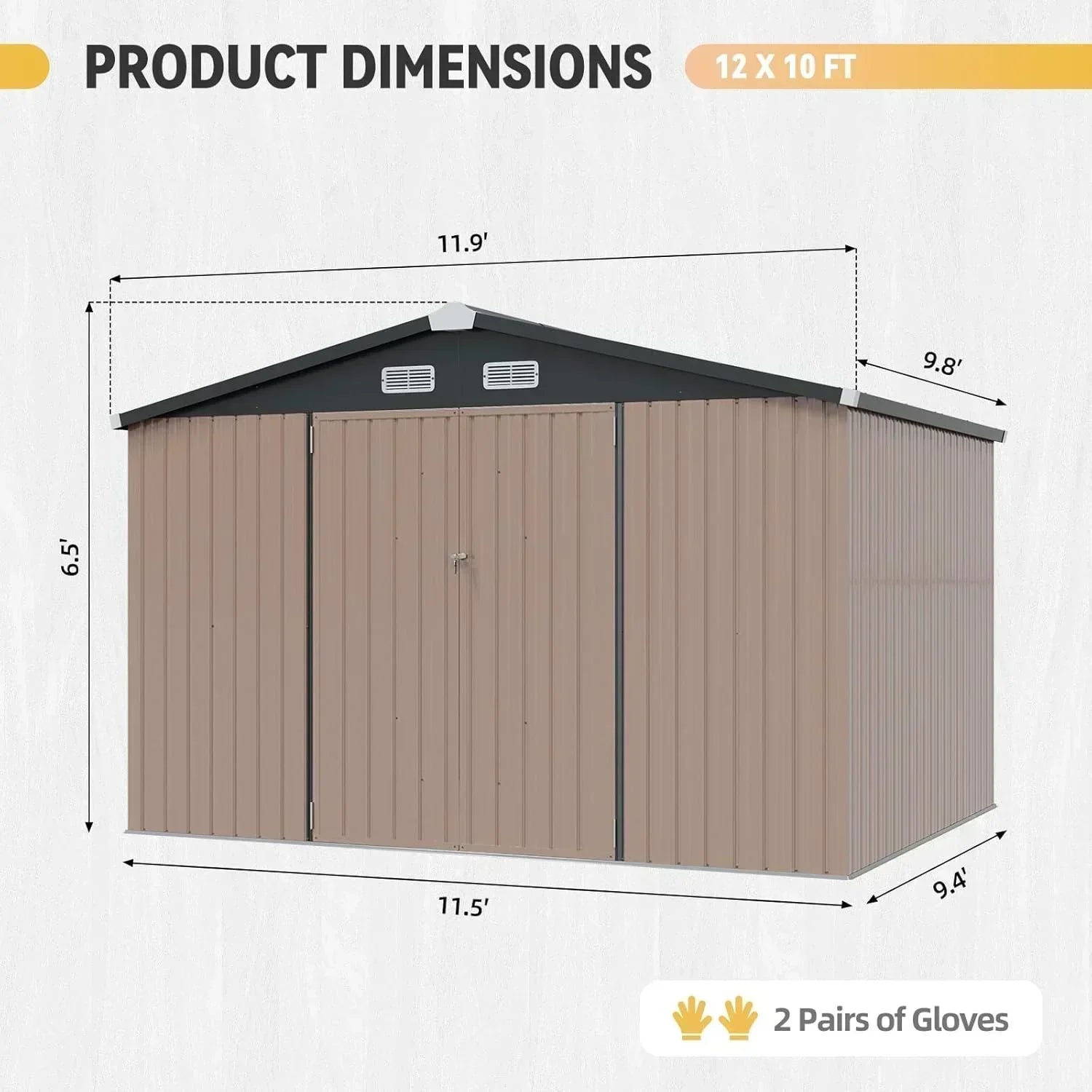 Aoxun 7.4x5.3FT Shed with Floor Galvanized Steel Outdoor Storage Shed Metal Garden Shed