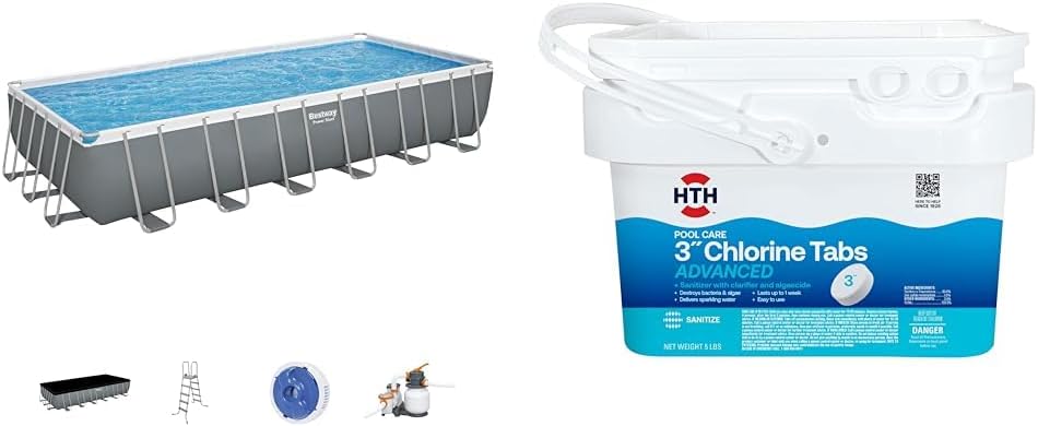 Power Steel 14' x 8'2 x 39.5 Oval Above Ground Pool Set | Includes 530gal Filter Pump, Ladder, ChemConnect Dispener