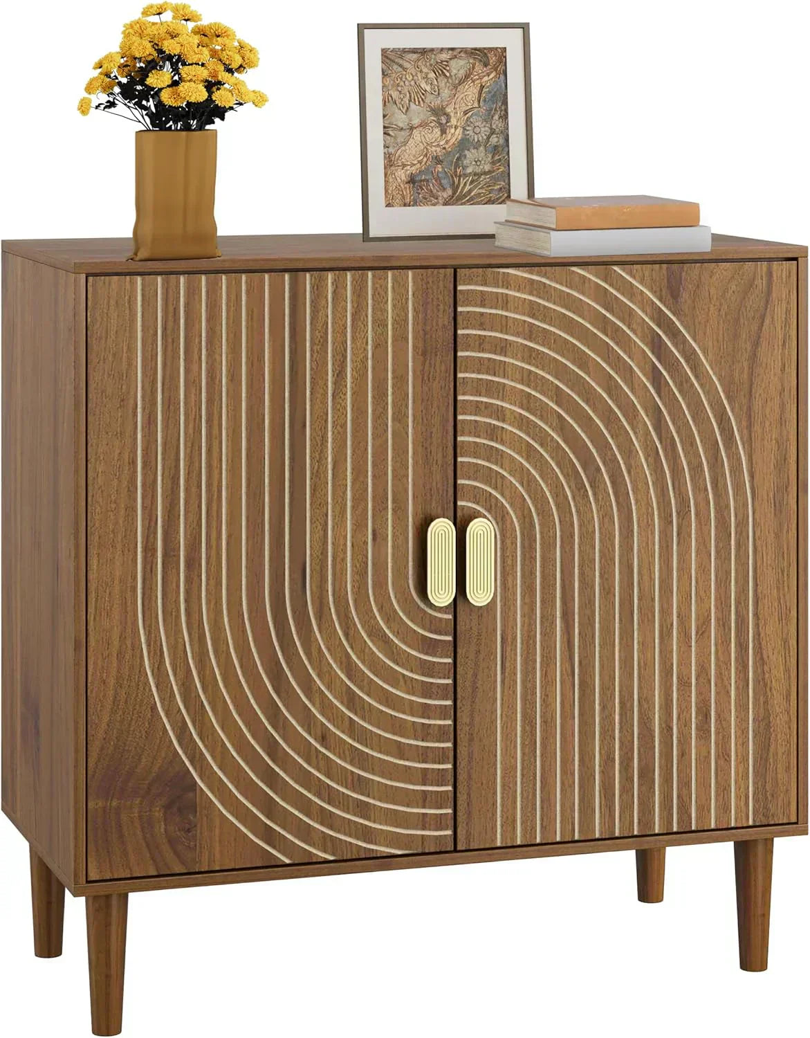 Walnut sideboard freestanding dining cabinet with cable channel design wooden storage cabinet