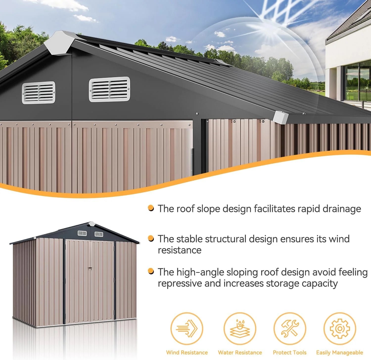Aoxun 6.2x4 FT Shed Outdoor Storage Shed Metal Garden Shed Slooping Roof Tool Shed Bike Shed