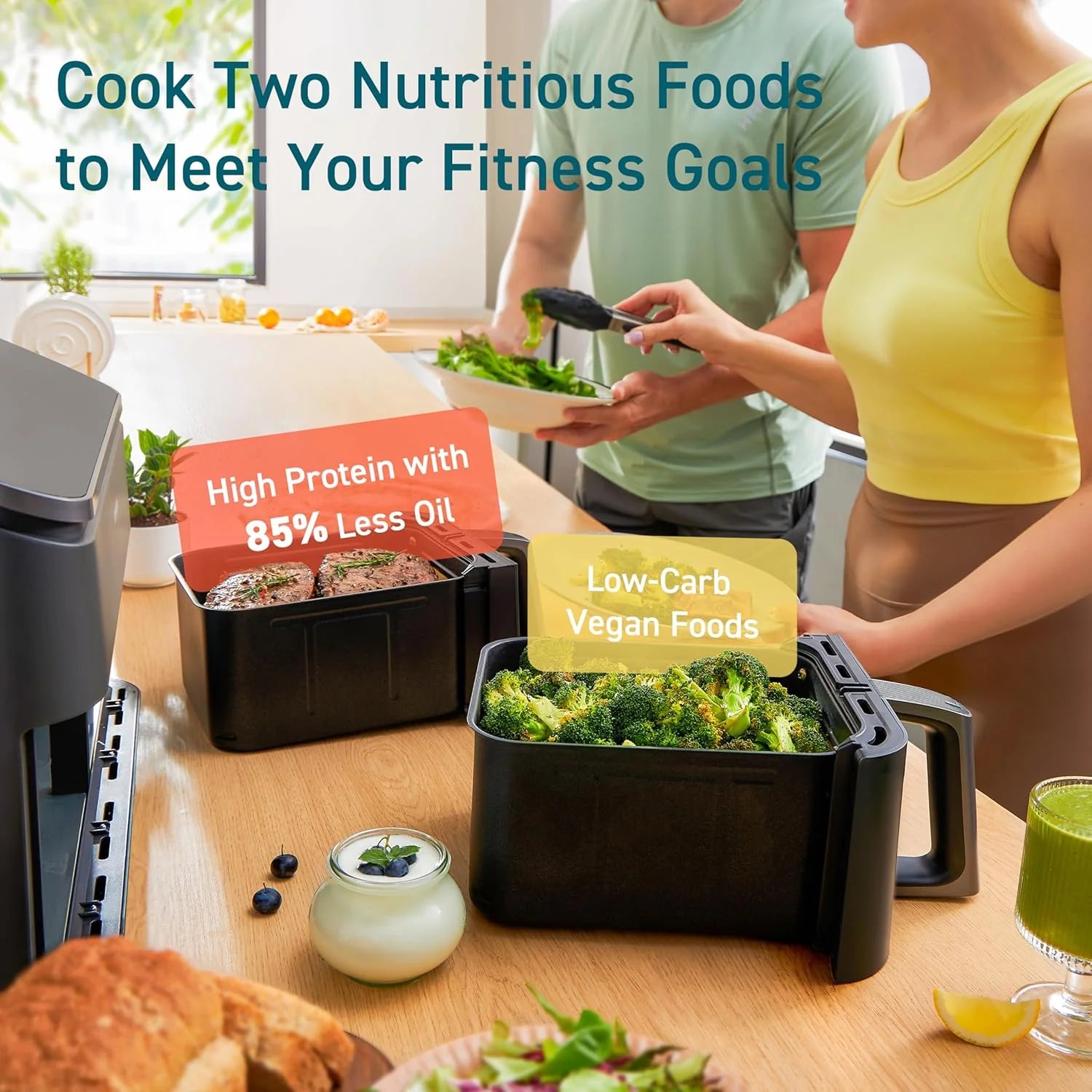 COSORI 9Qt 10-in-1 Dual Air Fryer Fresh Balanced Meals for Family Children Double Baskets