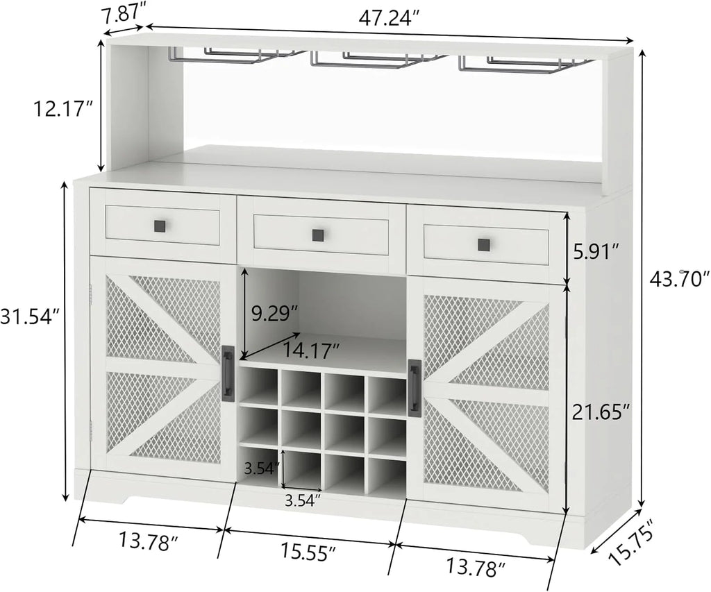 Wine Bar Cabinet with LED Light, Liquor Cabinet with Glass Holder, Coffee Bar for Liquor, Storage Buffet with Wine Racks, Wine Cabinet