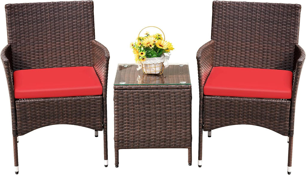 Devoko Patio Porch Furniture Sets 3 Pieces PE Rattan Wicker Chairs with Table Outdoor Garden Furniture Sets (Brown/Beige)