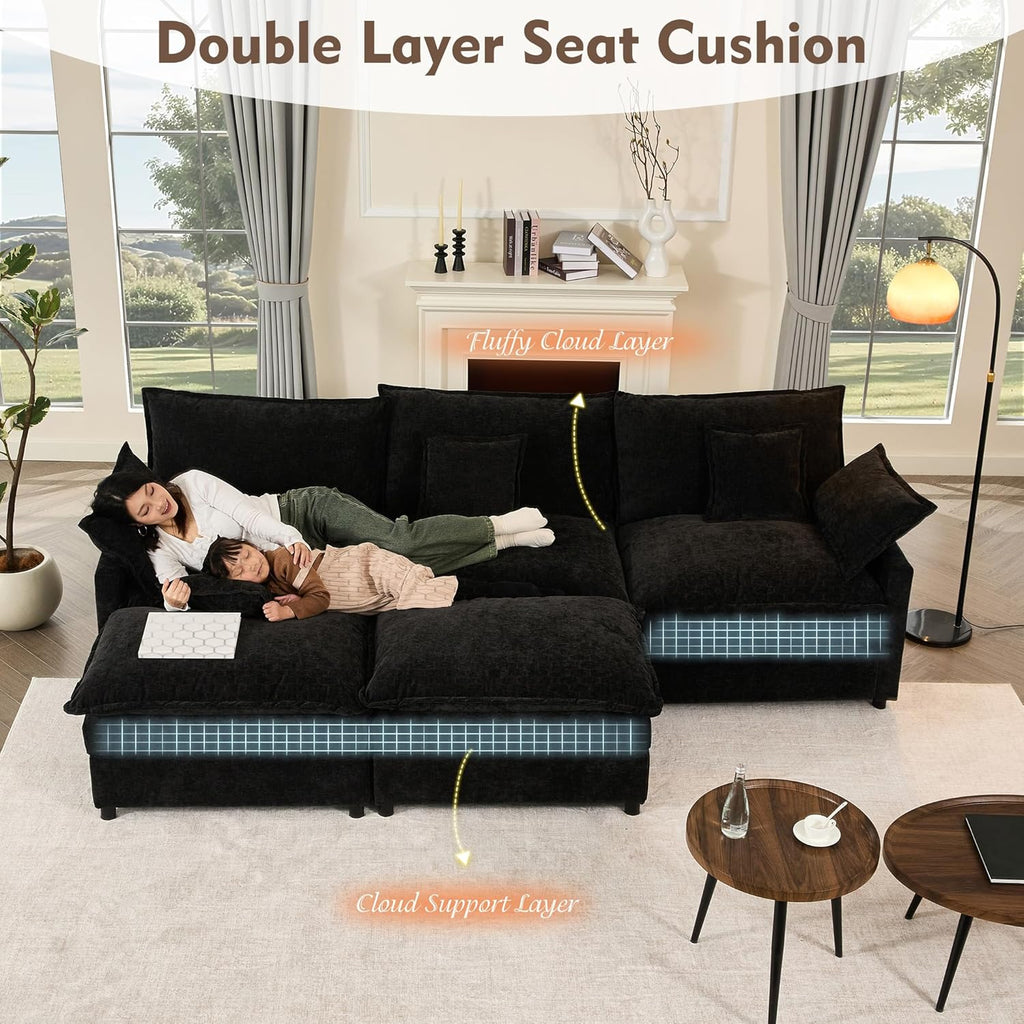 108 Inch U Shape Sofa Sectional Sofa Comfortable Cloud Sofa with Removable Footstool