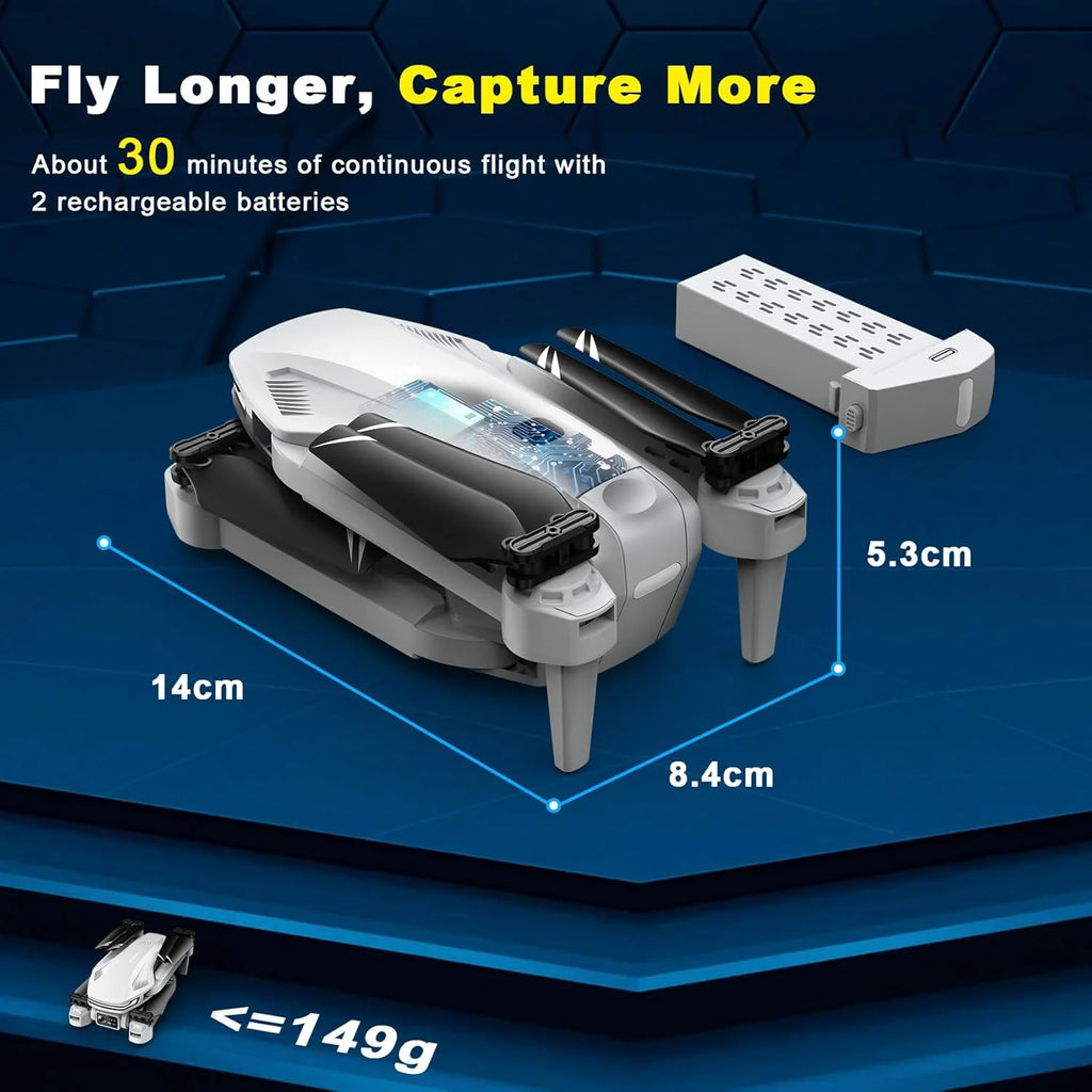 Drone with Camera for Adults, HD FPV Drones with Upgrade Altitude Hold, One-Key Take Off/Landing, Voice Control, Headless Mode, 2 Batteries, Toys Gifts for Teen Boys Girls, Beginner