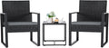 Flamaker 3 Pieces Outdoor Patio Wicker Furniture Set, Modern Rattan Chair Conversation Sets with Coffee Table for Yard and Bistro (Black)