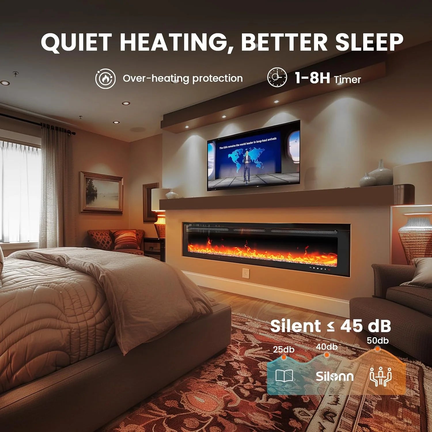 50 Smart Electric Fireplace 5300 BTU Heat Output, Ultra-Slim Wall-Mount or Built-In Electric Fireplace