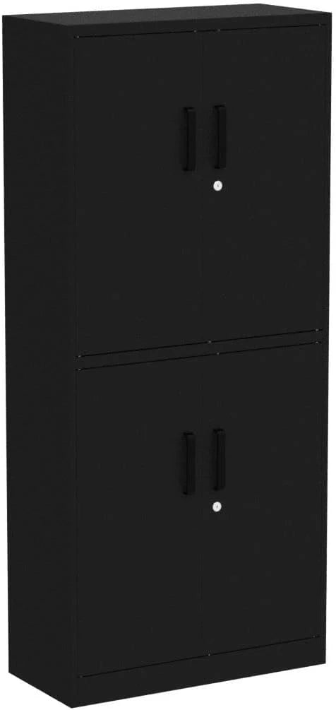 Metal Storage Cabinet with 2 Doors and 6 Shelves, Black Metal Cabinet with Lock, 71 Inch Lockable Garage Storage Cabinet