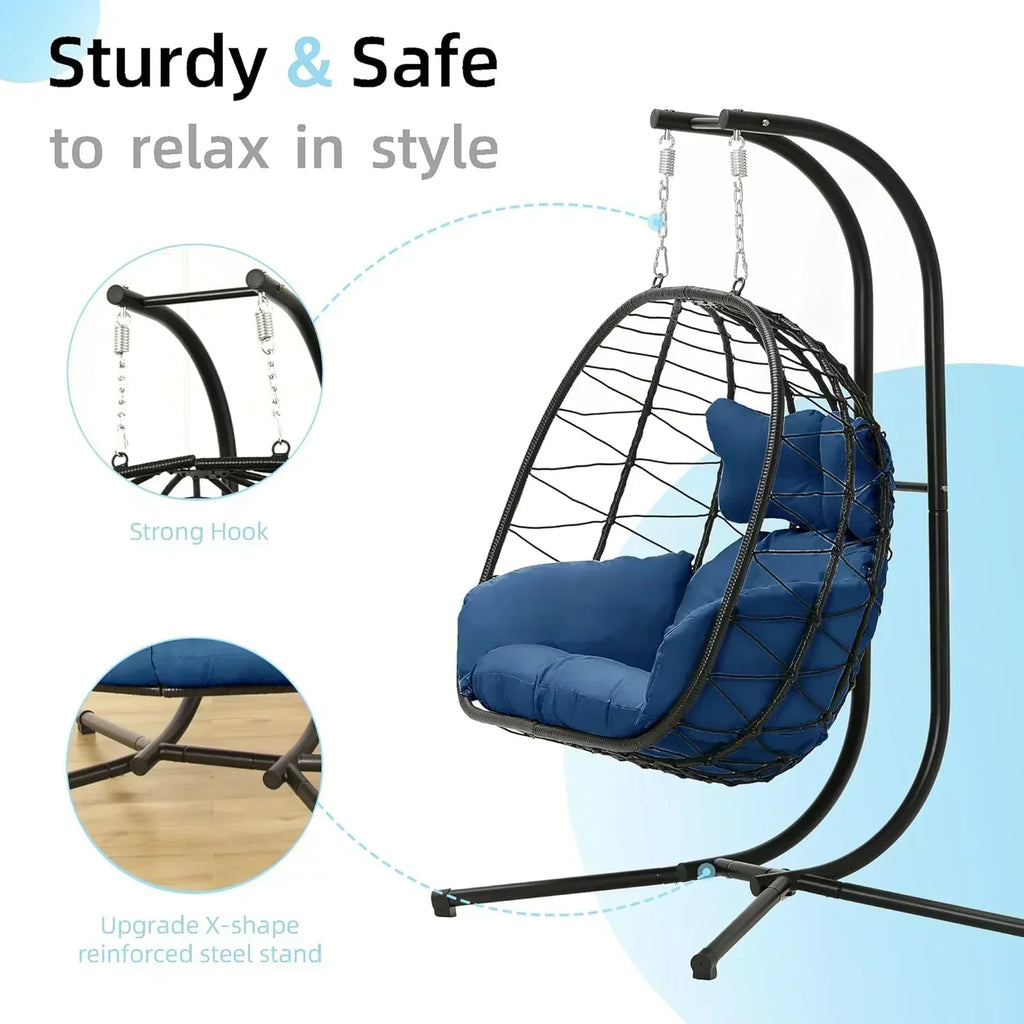 Double Egg Chair wth Stand Hammock Swing Chair Foldable Hanging Loveseat UV Resistant